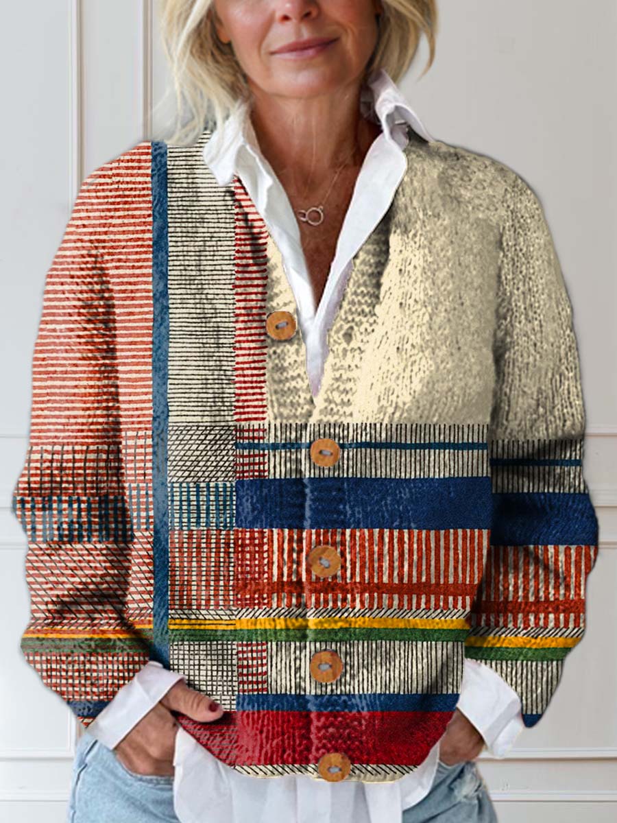 womens-geometric-pattern-art-print-buttoned-cardigan-sweater-u444