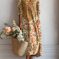 Women's Vintage Flower Art Print Linen Pocket Tunic Dress
