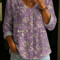 Women's Vintage Floral Pattern Art Print Casual Cotton Linen Shirt