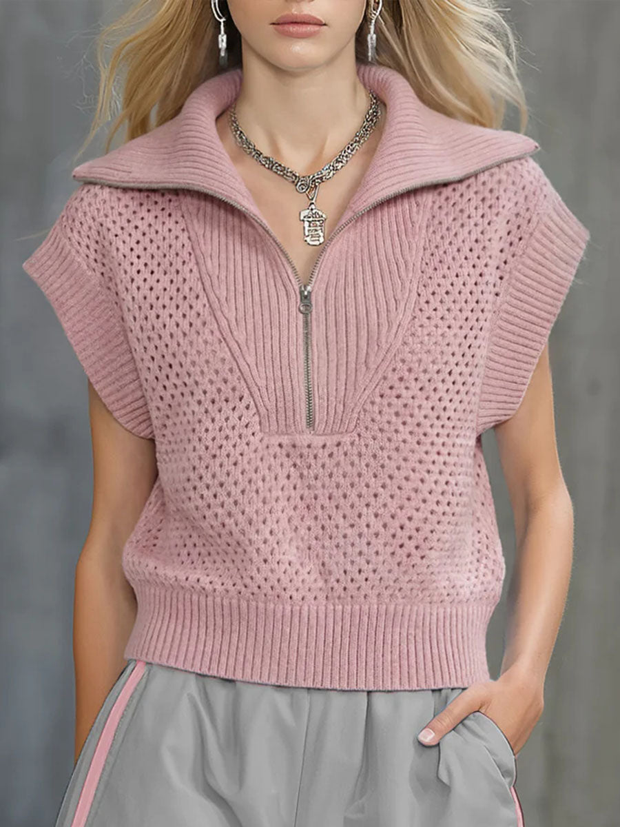 Women's Lapel Short-sleeve Casual Loose-fit Knit Top