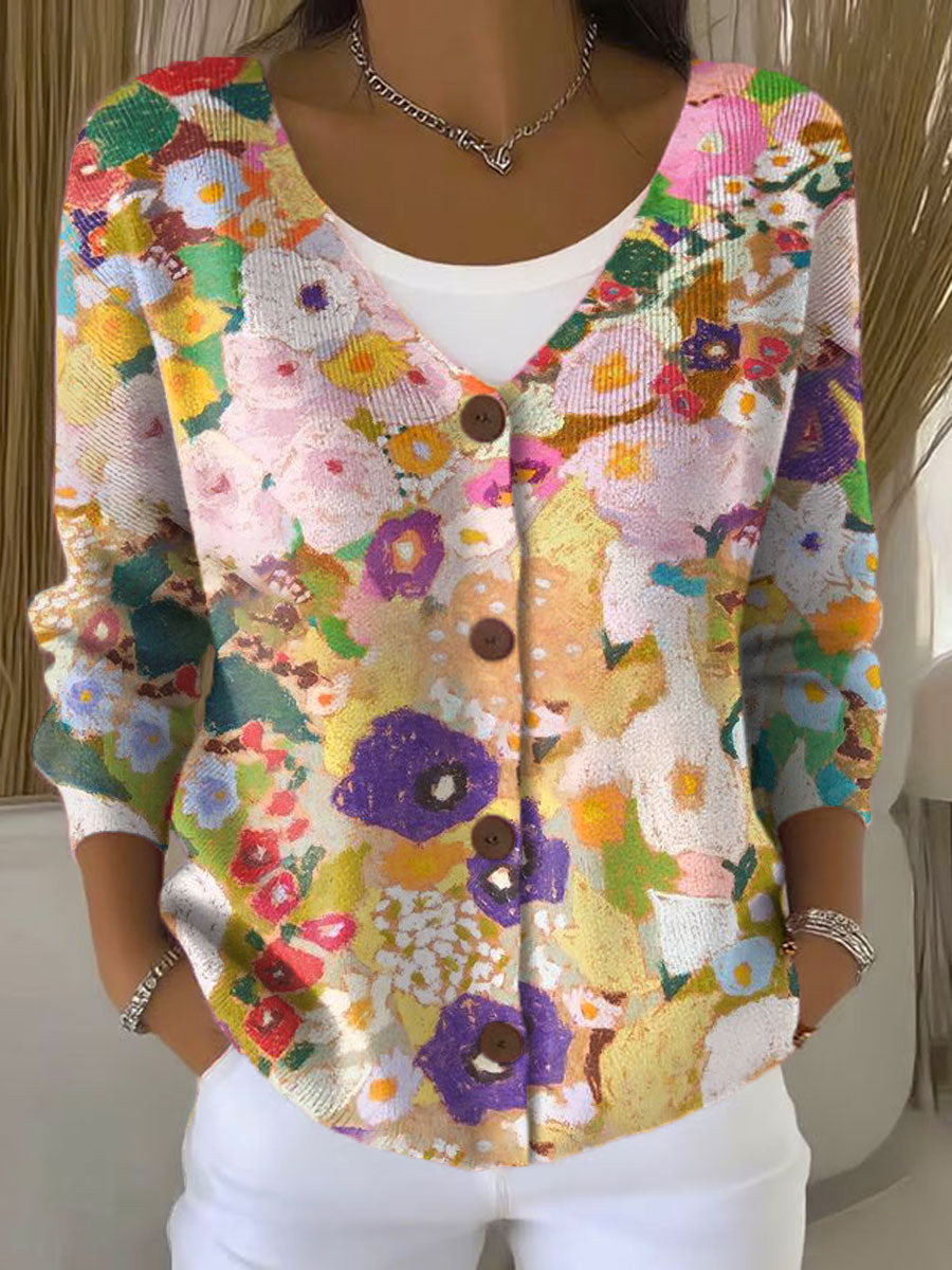 vintage-flower-art-print-buttoned-v-neck-cardigan-sweater-74qm