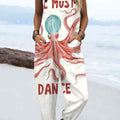 Women's   All Must Dance Vintage Octopus Art Print Casual 100% Cotton Wide Leg Jumpsuit