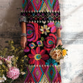 Robe vintage ethnique à imprimé floral géométrique et rayures pour femme