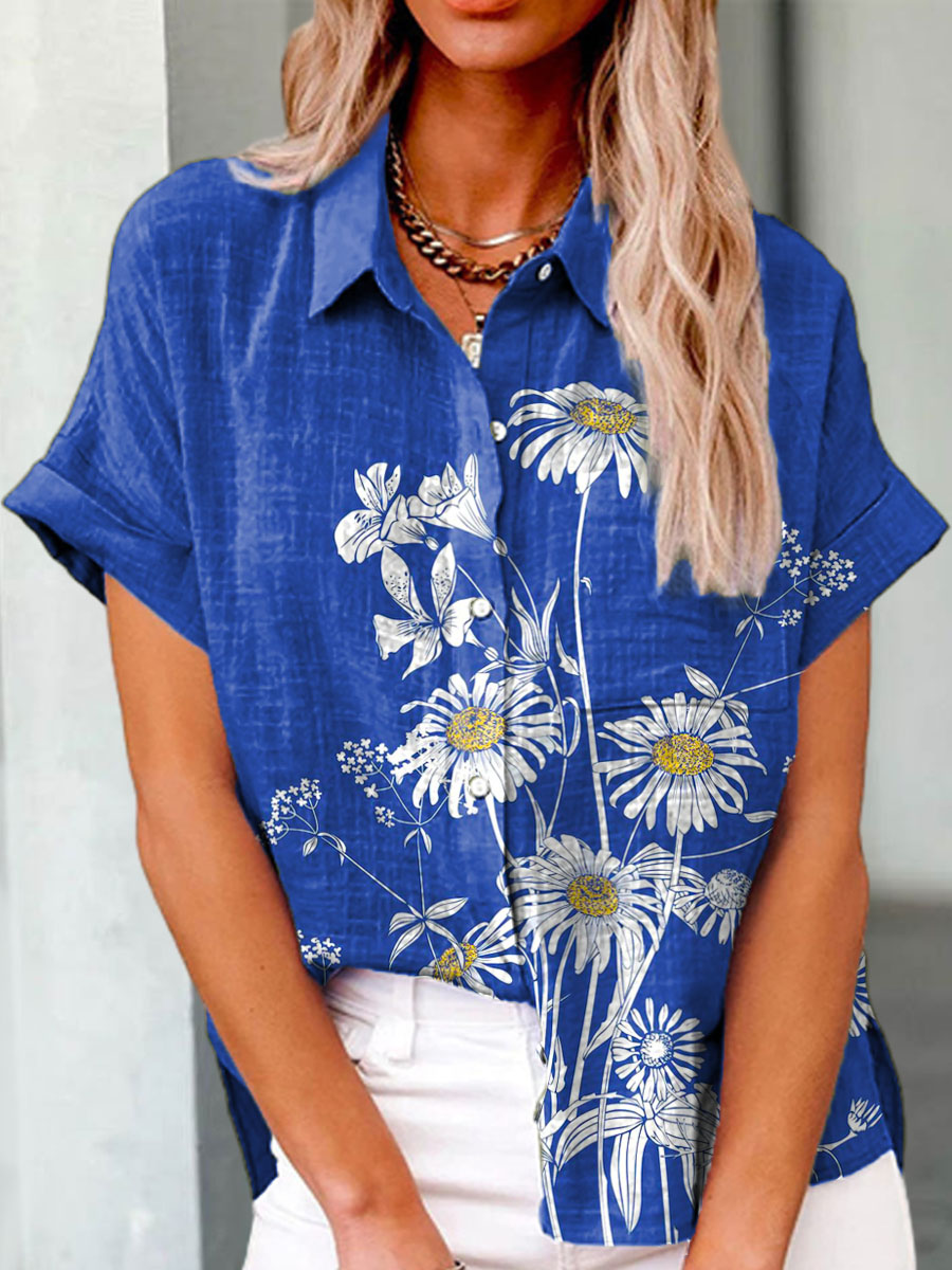 Women's Vintage Floral Pattern Art Print Casual Cotton Shirt