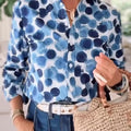 Women's Art Polka Dot Brushstroke Print Cotton Shirt Top