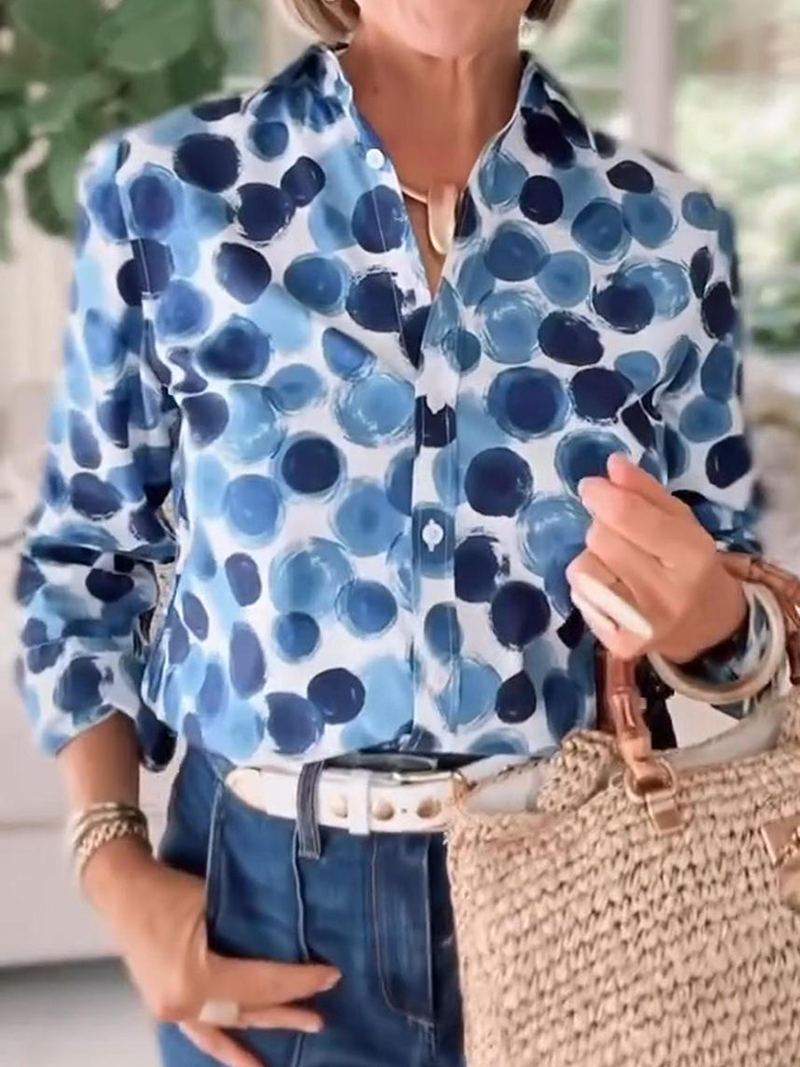 Women's Art Polka Dot Brushstroke Print Cotton Shirt Top