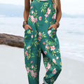Women's Vintage Flower Art Print Casual 100% Cotton Wide Leg Jumpsuit