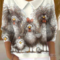 womens-funny-chicken-art-print-casual-peter-pan-collar-3-4-sleeve-sweater