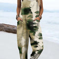 Women's Abstract Watercolor Color Painting Art Print Casual 100% Cotton Wide Leg Jumpsuit