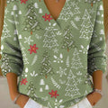 Women's Christmas Tree Art Print Buttoned Cardigan Sweater