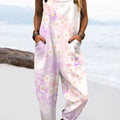 Women's Vintage Flower Art Print Casual 100% Cotton Wide Leg Jumpsuit