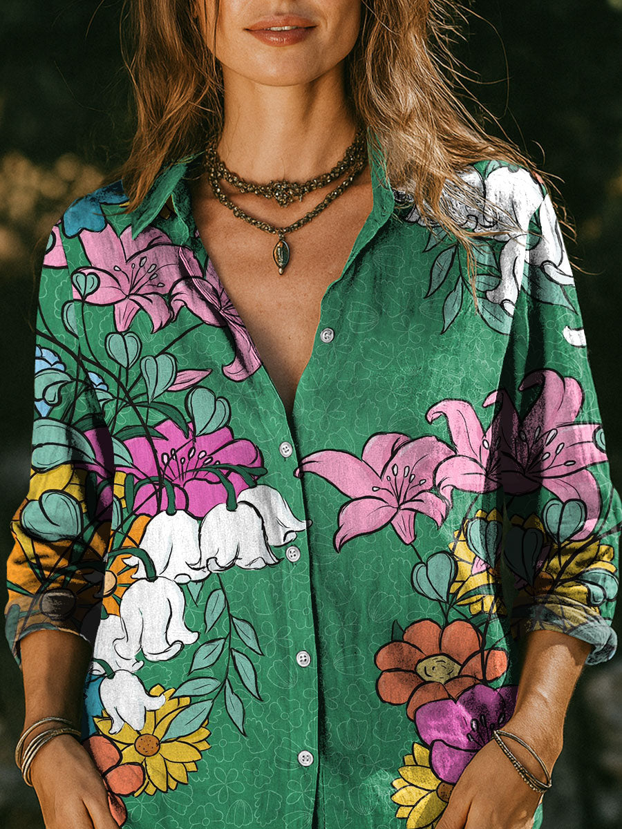 Women's Multicolor Floral Flowers Print Casual Cotton Shirt
