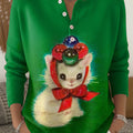 Women's Christmas Cat Art Print Buttoned Cardigan Sweater
