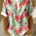 Retro Color-block Patchwork Print Loose-fit Cotton-linen Short-sleeve Shirt