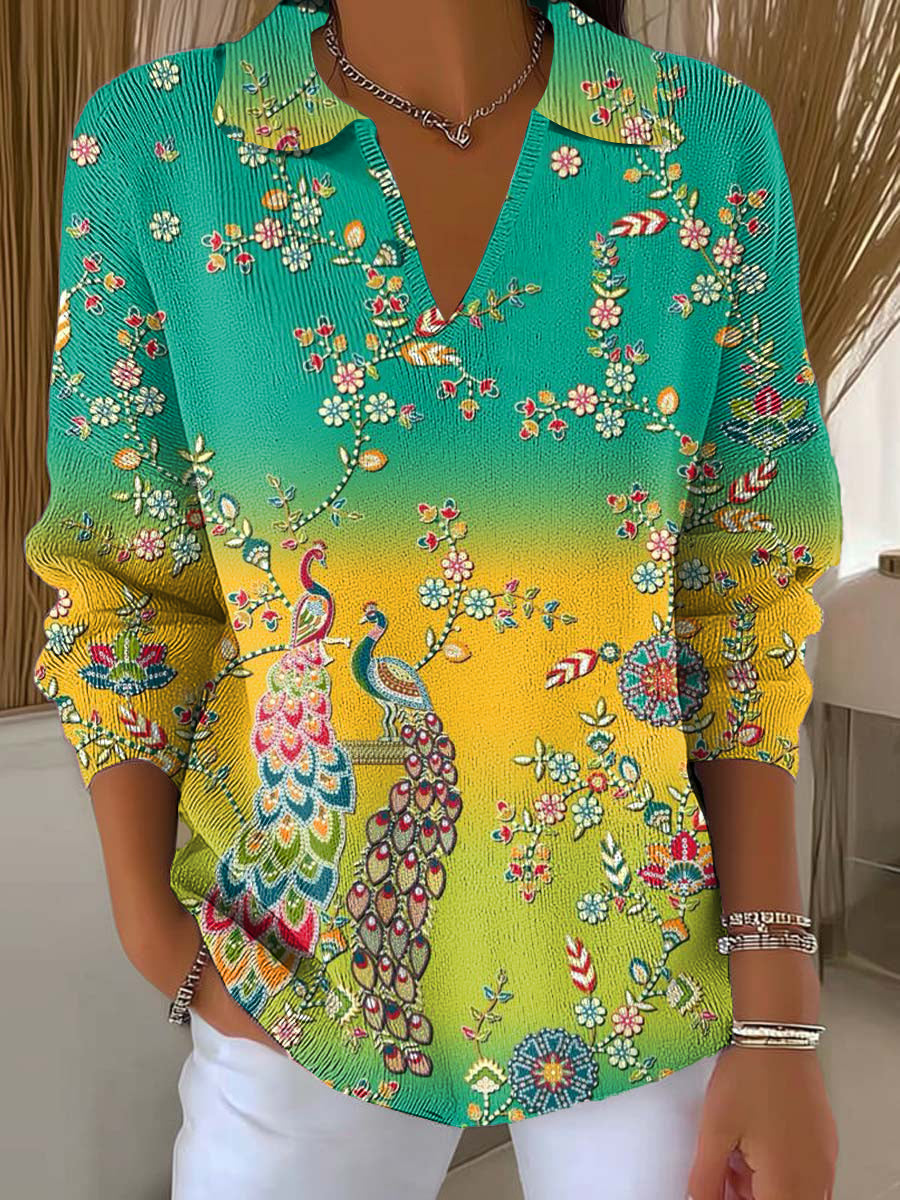 womens-beautiful-gradient-flower-and-bird-painting-art-print-casual-hooded-button-sweater