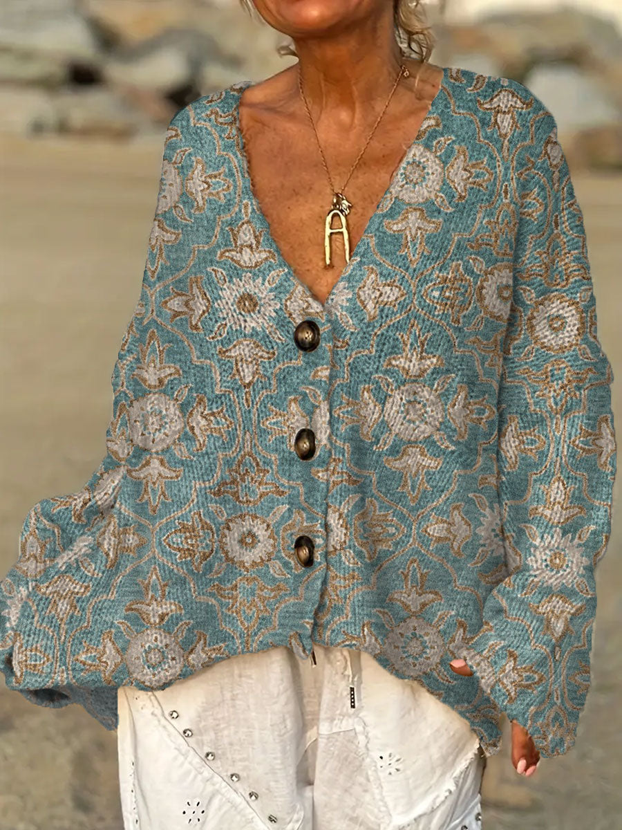 womens-vintage-flower-art-print-casual-pullover-sweater-lxj5