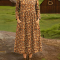 Women's Vintage Floral Art Print Cotton Lapel Shirt Dress