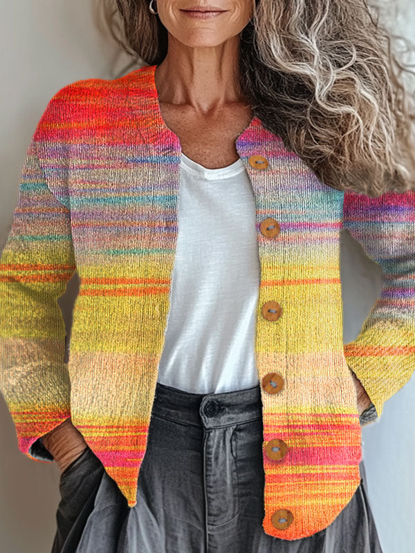 autumn-gradient-striped-vintage-art-print-buttoned-cardigan-sweater