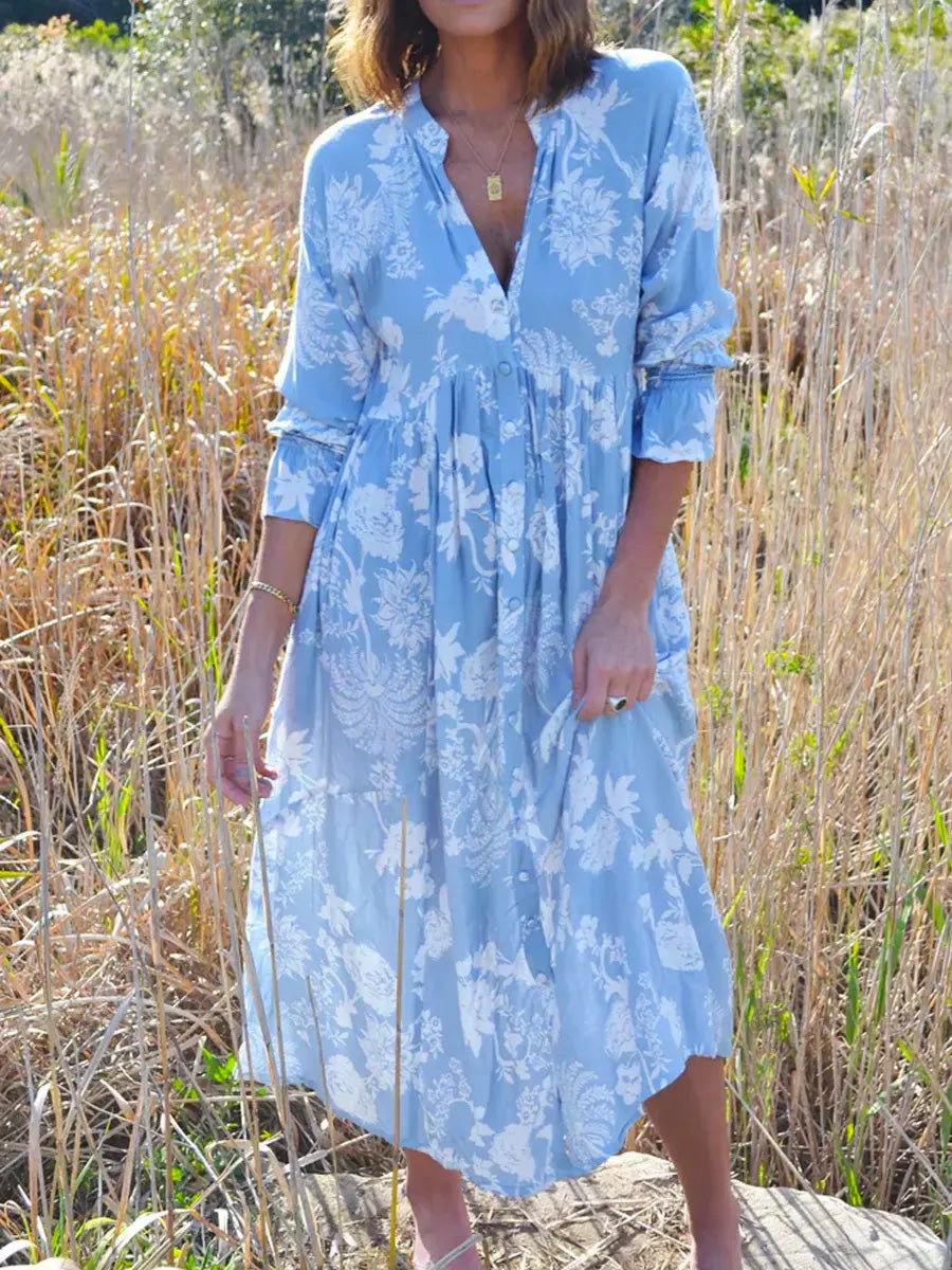 Women's Vintage Floral Pattern Art Print Casual Cotton Dress