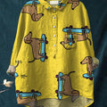 Women's Dachshund Art Print Casual Cotton And Linen Shirt