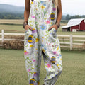 Women's Lovely Floral Bees Art Print Casual 100% Cotton Wide Leg Jumpsuit