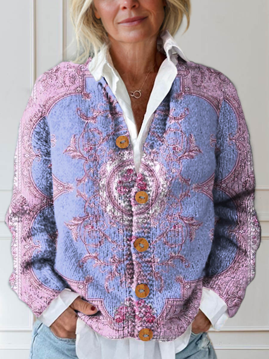 womens-vintage-floral-pattern-art-print-buttoned-cardigan-sweater-lrwk