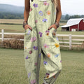 Women's Lovely Floral Art Print Casual 100% Cotton Wide Leg Jumpsuit