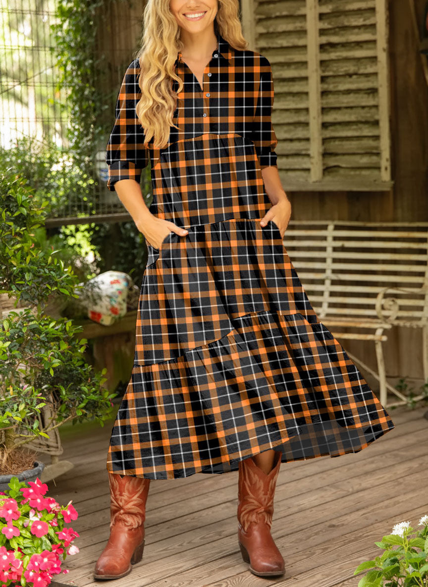 Women's Vintage Plaid Art Print Dress