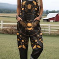 Women's Lovely Bee Floral Art Print Casual 100% Cotton Wide Leg Jumpsuit