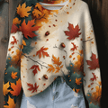 Women's Casual Autumn Leaf Print Sweater