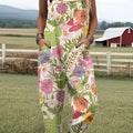 Combinaison pantalon large décontractée 100 % coton à imprimé floral vintage pour femme 