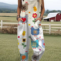 Women's Funny Chick Art Print Casual 100% Cotton Wide Leg Jumpsuit