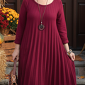 Women's Soft and Elegant Pleated Round Neck Knit Dress