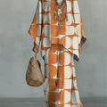 Women's Vintage Geometric Art Comfortable Loose Cotton Linen Wide-leg Pants Two-piece Set