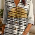 Women's Geometry Abstract Mosaic Pattern Print Casual Cotton And Linen Shirt