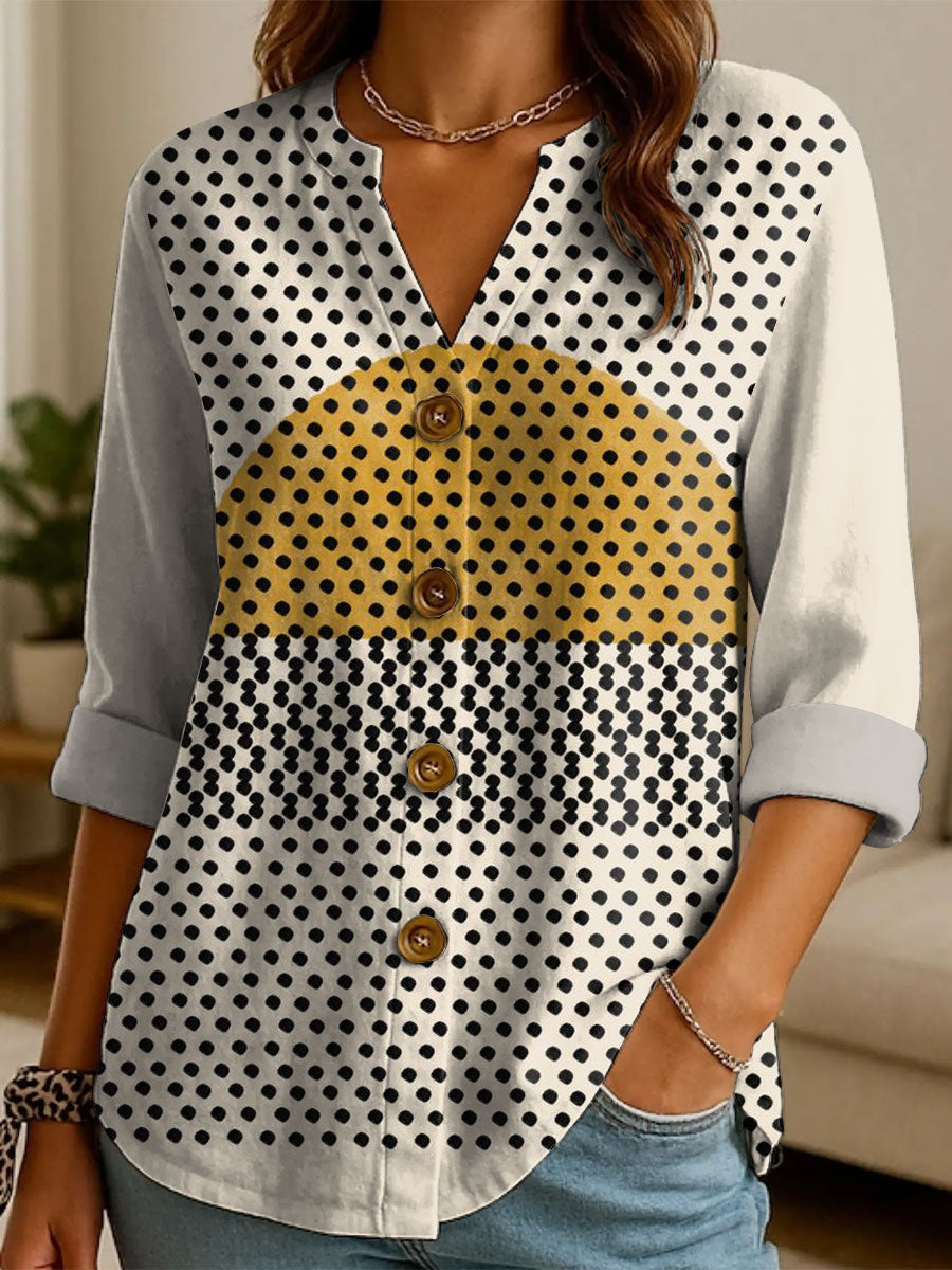 Women's Geometry Abstract Mosaic Pattern Print Casual Cotton And Linen Shirt