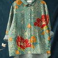 Women's Vintage Floral Art Print Casual Cotton And Linen Ruffle Shirt