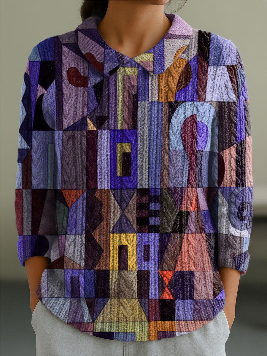 womens-vintage-abstract-geometry-art-print-casual-peter-pan-collar-3-4-sleeve-sweater-rdy3