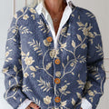 Women's Vintage Floral Art Print Buttoned Cardigan Sweater