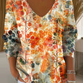 Women's Autumn Leaves Orange Casual Print Pullover Sweater