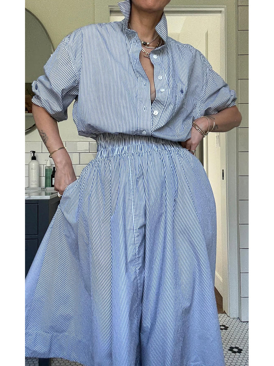 Women's Casual Striped Cotton Shirt and Skirt Set