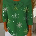 Women's Christmas Print Crew Neck 3/4 Sleeve Casual Pullover Sweater