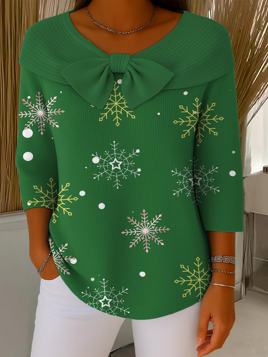 Women's Christmas Print Crew Neck 3/4 Sleeve Casual Pullover Sweater