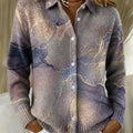 Women's Purple Gradient Texture Print Printed Collared Sweater