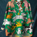Women's Cute Dog Art Print Casual Cotton And Linen Shirt