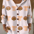 Women's Thanksgiving Retro Turkey Art Printed Casual Hooded Button Sweater