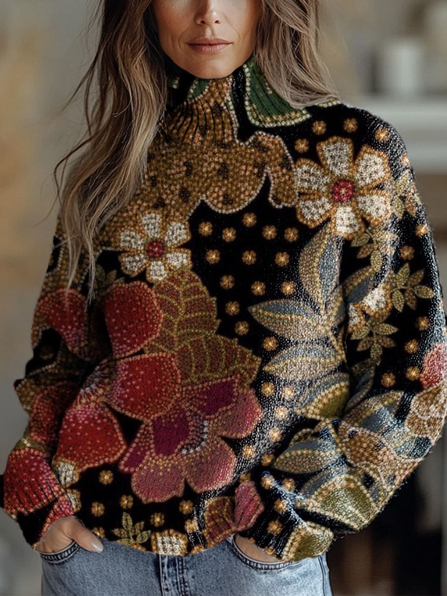 womens-retro-ethnic-art-flowers-print-knit-turtleneck-pullover-sweater-2pt0