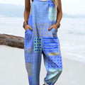Women's Abstract Geometric Symbol Art Print Casual 100% Cotton Wide Leg Jumpsuit