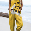 Women's Lovely Leopard Pattern Art Print Casual 100% Cotton Wide Leg Jumpsuit