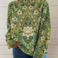 Women's Vintage Green Ethnic Art Flower Print Knit Turtleneck Pullover Sweater